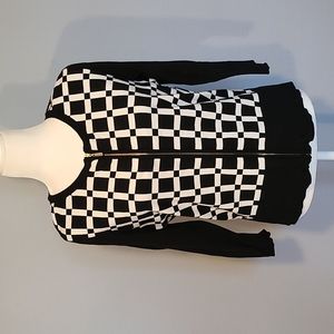 White House Black Market Black & White 3/4 Sleeve Zip Up Cardigan